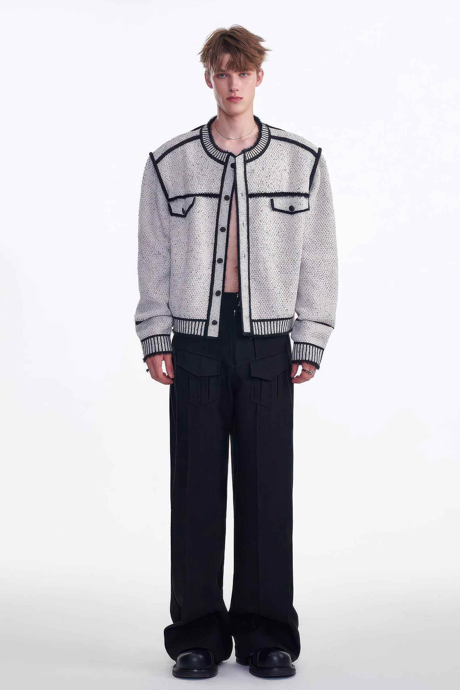 Knitted Sweater Jacket with Mark Pen Design - 5SION