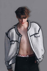 Knitted Sweater Jacket with Mark Pen Design - 5SION