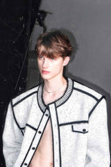 Knitted Sweater Jacket with Mark Pen Design - 5SION