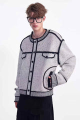 Knitted Sweater Jacket with Mark Pen Design - 5SION