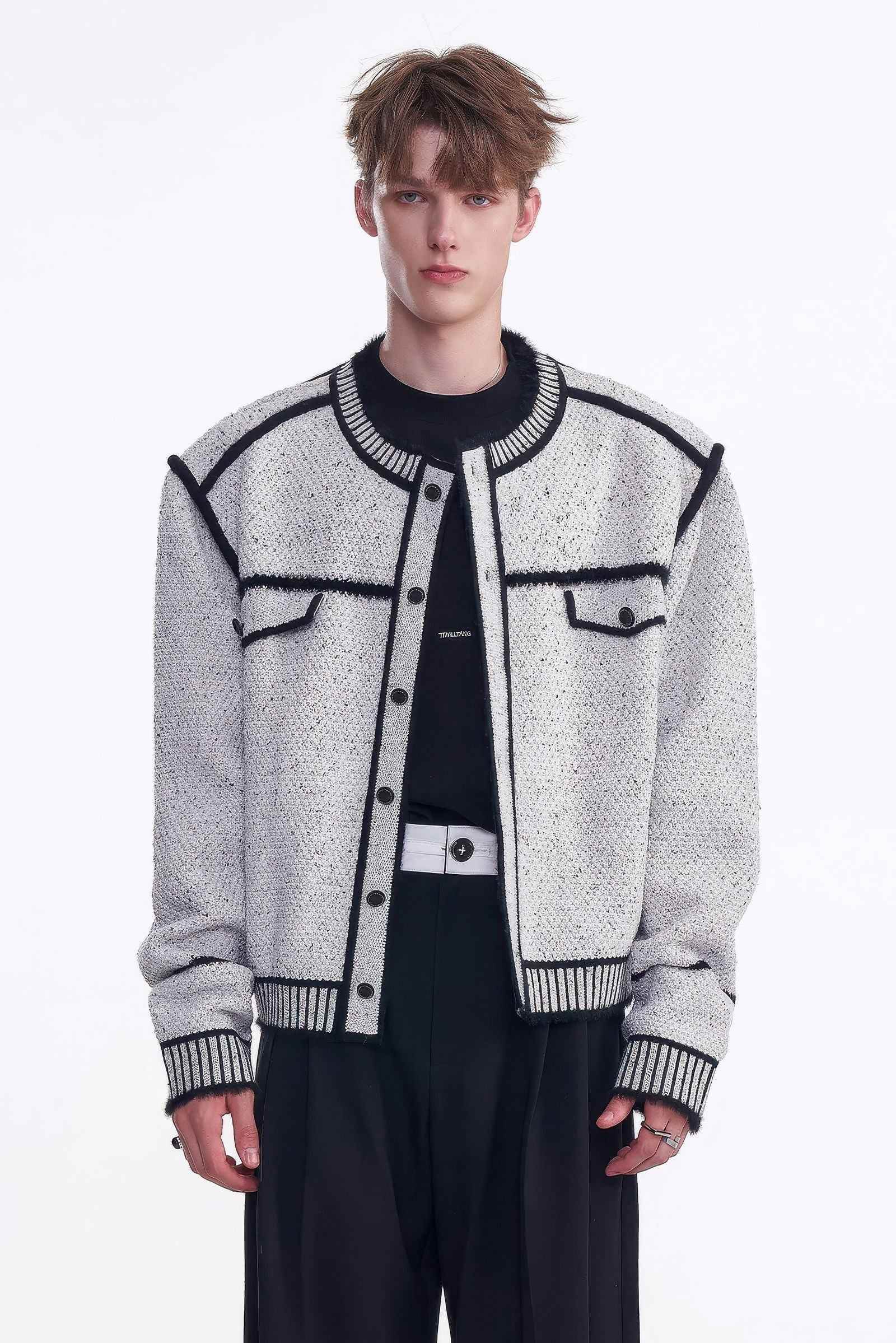 Knitted Sweater Jacket with Mark Pen Design - 5SION