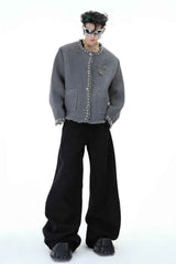 Minimalist Pearl-Decorated Knitted Sweater Jacket with Brooch Accent - 5SION