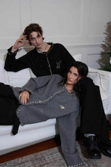 Minimalist Pearl-Decorated Knitted Sweater Jacket with Brooch Accent - 5SION