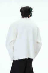 Minimalist Pearl-Decorated Knitted Sweater Jacket with Brooch Accent - 5SION