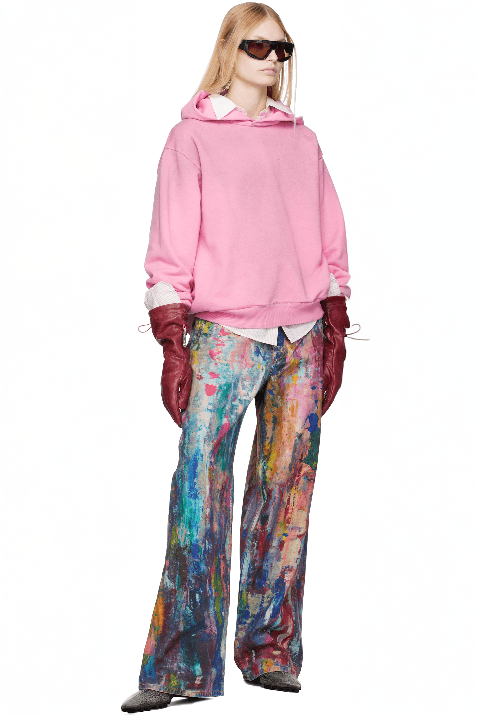 Unisex Colorblock Denim - Oil Painting Effect Relaxed Fit Pants - 5SION