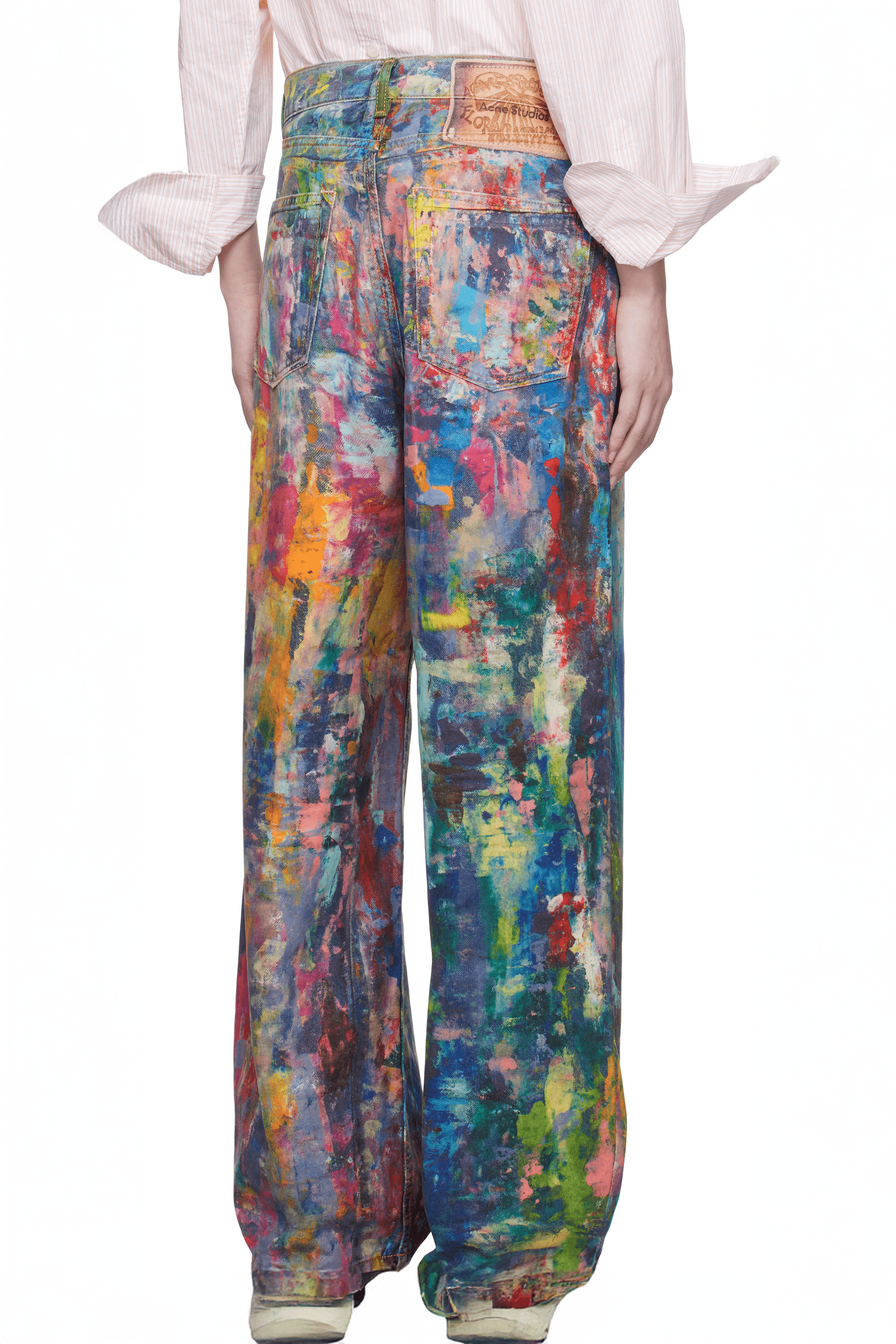 Unisex Colorblock Denim - Oil Painting Effect Relaxed Fit Pants - 5SION