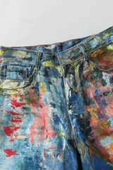 Unisex Colorblock Denim - Oil Painting Effect Relaxed Fit Pants - 5SION