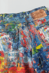 Unisex Colorblock Denim - Oil Painting Effect Relaxed Fit Pants - 5SION