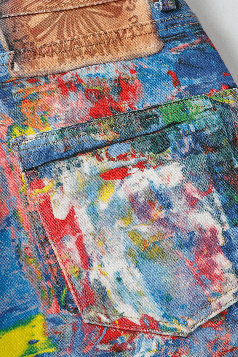 Unisex Colorblock Denim - Oil Painting Effect Relaxed Fit Pants - 5SION