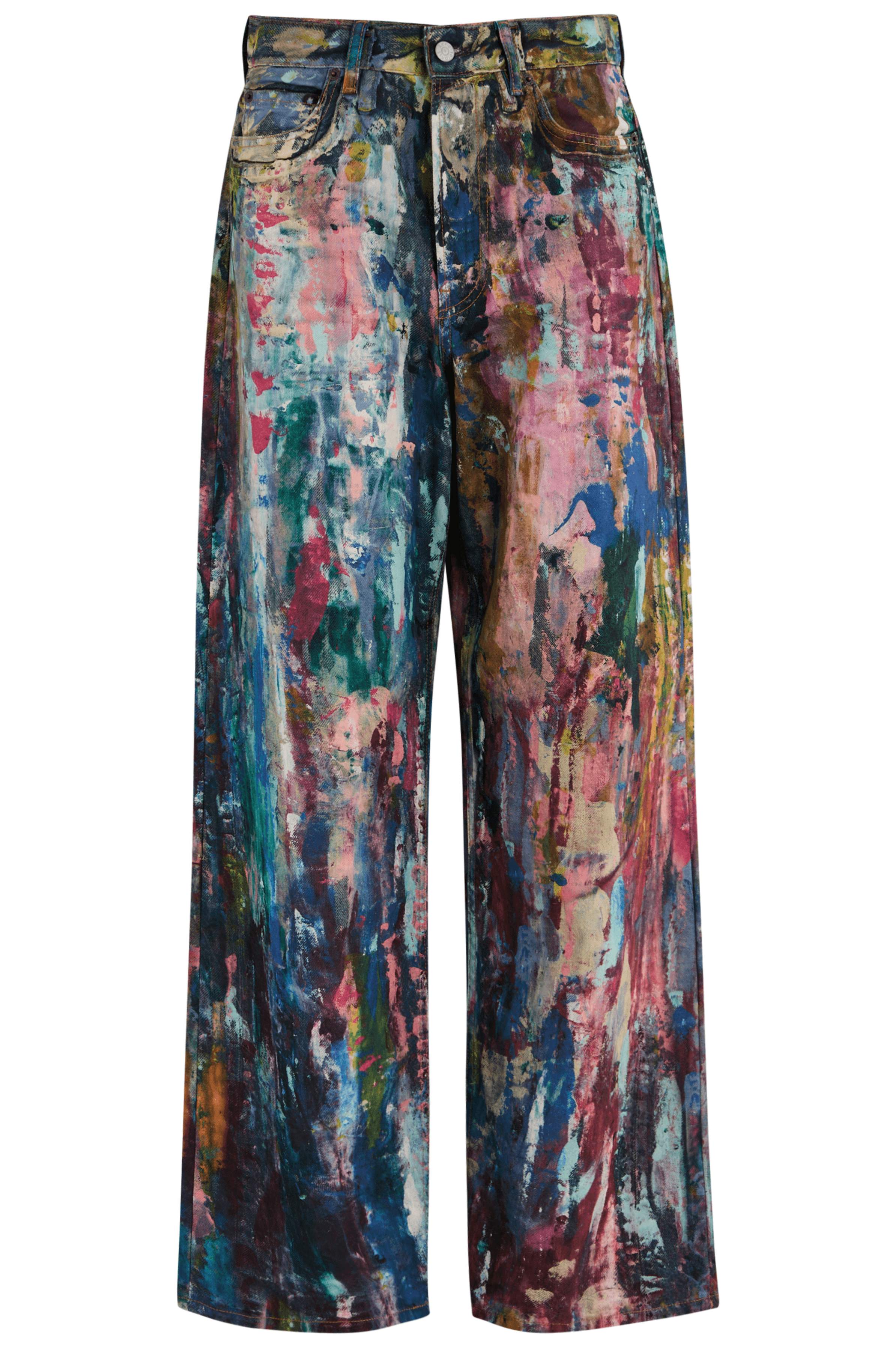 Unisex Colorblock Denim - Oil Painting Effect Relaxed Fit Pants - 5SION