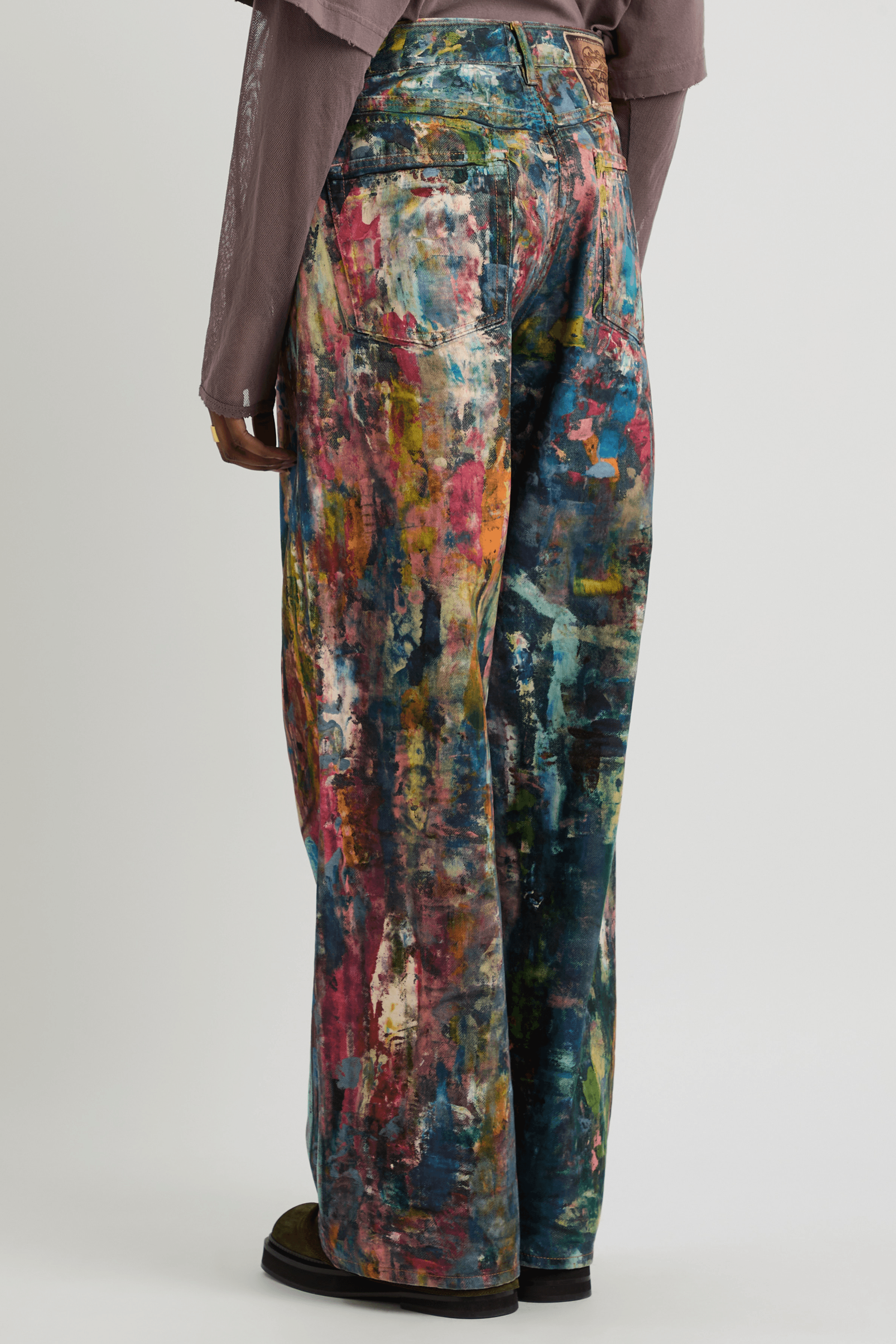 Unisex Colorblock Denim - Oil Painting Effect Relaxed Fit Pants - 5SION