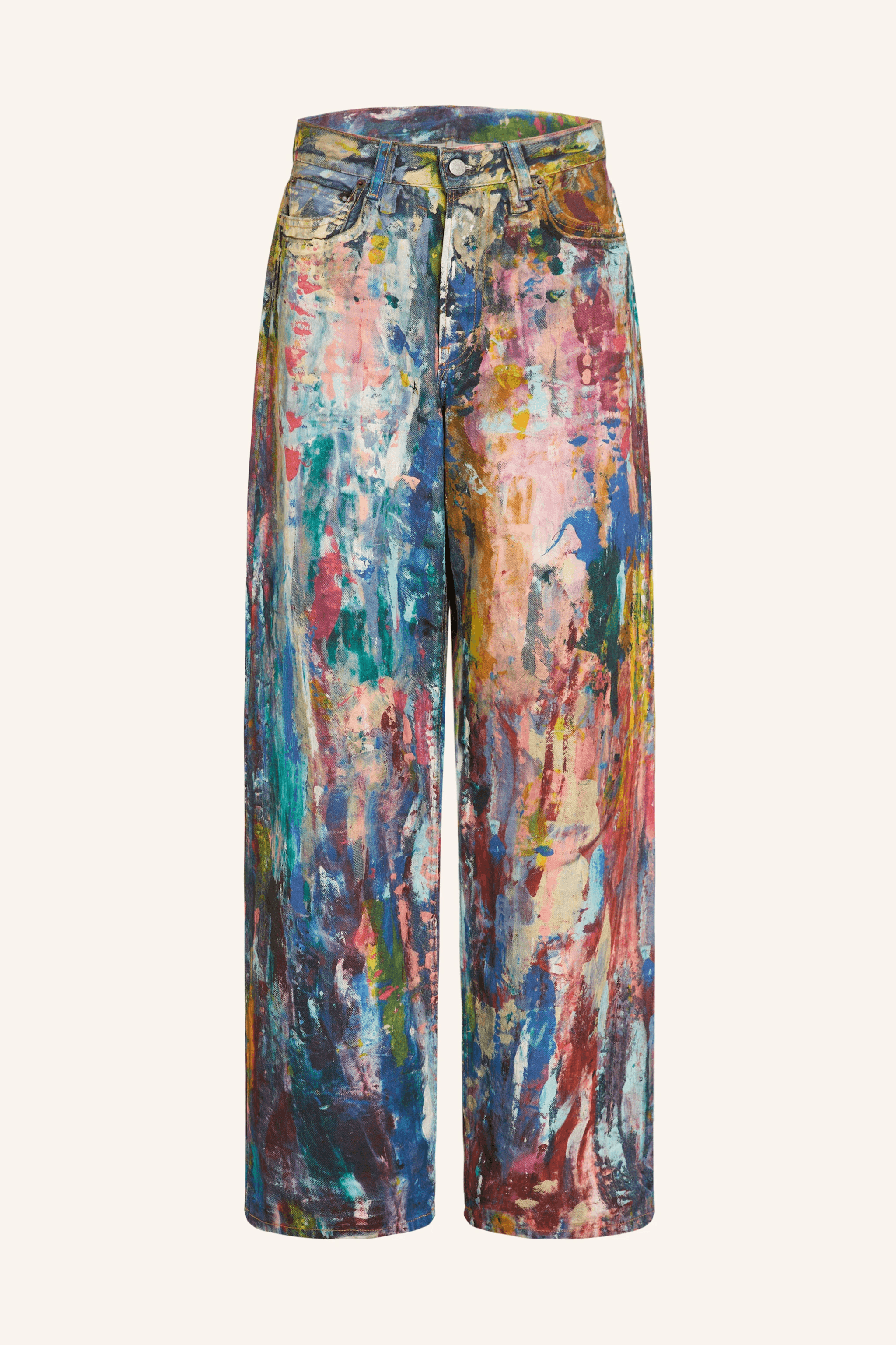 Unisex Colorblock Denim - Oil Painting Effect Relaxed Fit Pants - 5SION
