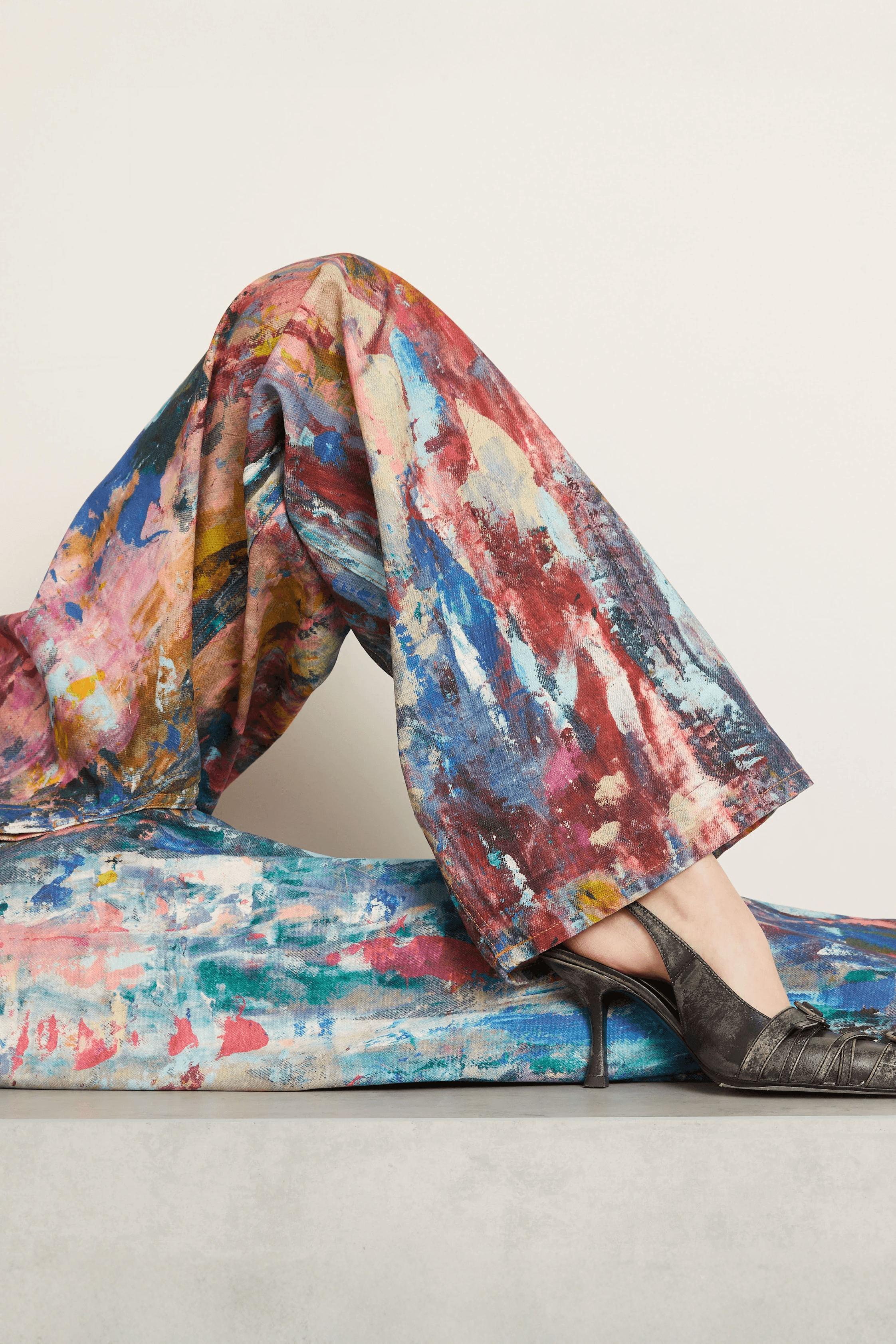 Unisex Colorblock Denim - Oil Painting Effect Relaxed Fit Pants - 5SION