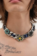 Satin Floral Cuban Chain - Unisex Ribbon Necklace Statement Piece - 5SION