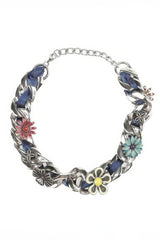 Satin Floral Cuban Chain - Unisex Ribbon Necklace Statement Piece - 5SION