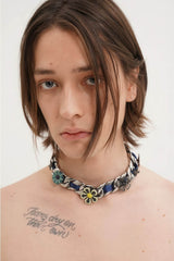 Satin Floral Cuban Chain - Unisex Ribbon Necklace Statement Piece - 5SION