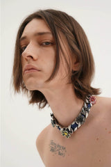 Satin Floral Cuban Chain - Unisex Ribbon Necklace Statement Piece - 5SION
