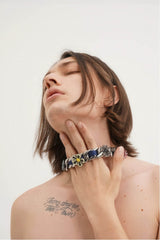 Satin Floral Cuban Chain - Unisex Ribbon Necklace Statement Piece - 5SION