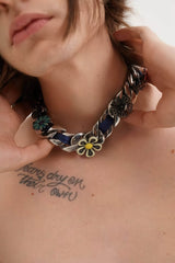 Satin Floral Cuban Chain - Unisex Ribbon Necklace Statement Piece - 5SION