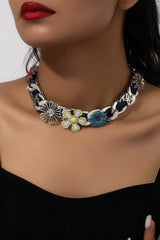 Satin Floral Cuban Chain - Unisex Ribbon Necklace Statement Piece - 5SION