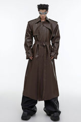 Structured PU Leather Coat - Oversized Trench with Shoulder Pads - 5SION