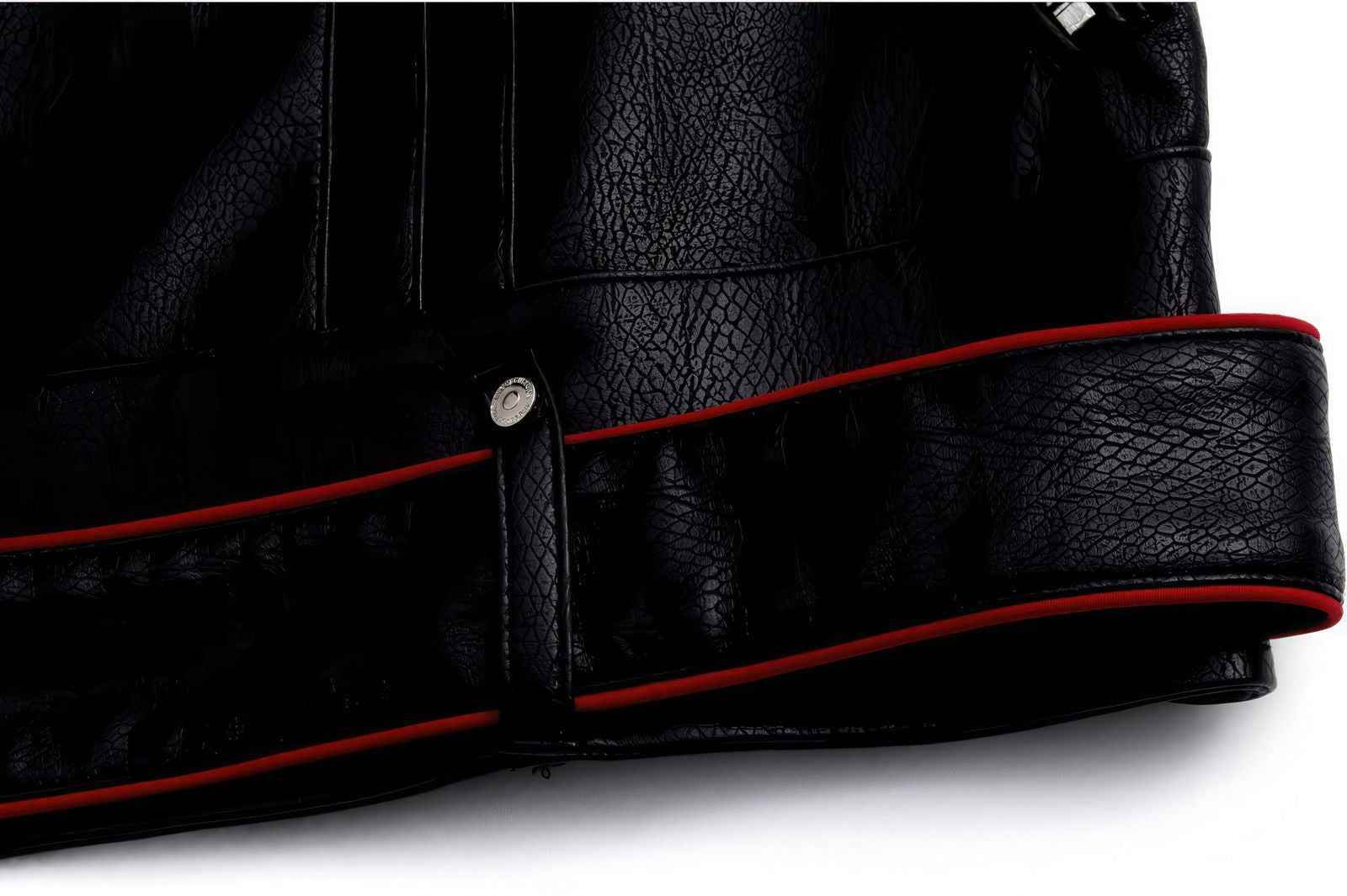 Short Deconstructed Biker Leather Jacket - Pleated Spine and Heavy Stitching - 5SION