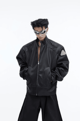 Short Leather Jacket – Modern Sculptural Design with Metal Logo - 5SION