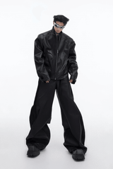 Short Leather Jacket – Modern Sculptural Design with Metal Logo - 5SION