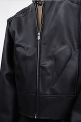 Short Leather Jacket – Modern Sculptural Design with Metal Logo - 5SION