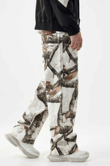 Stylish Tree Print Straight-Leg Denim Pants - Casual Wide-Leg Design for Men - 5SION