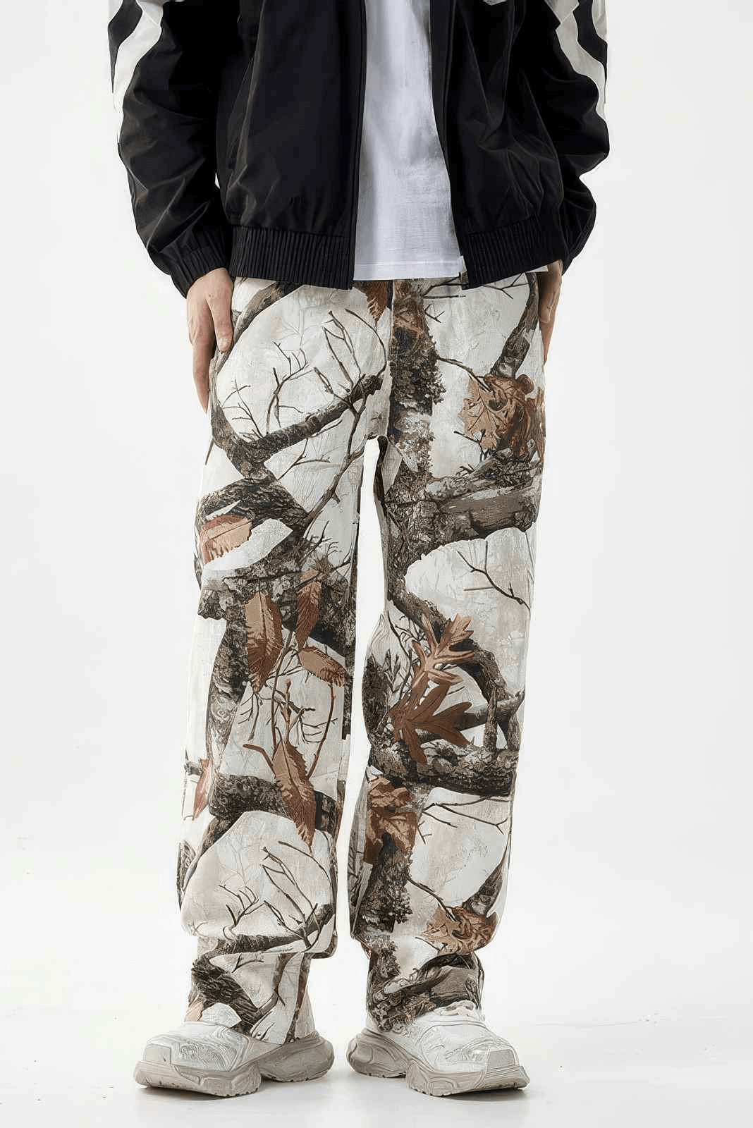 Stylish Tree Print Straight-Leg Denim Pants - Casual Wide-Leg Design for Men - 5SION