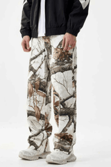 Stylish Tree Print Straight-Leg Denim Pants - Casual Wide-Leg Design for Men - 5SION