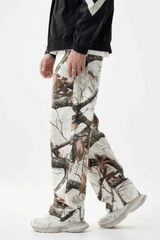 Stylish Tree Print Straight-Leg Denim Pants - Casual Wide-Leg Design for Men - 5SION