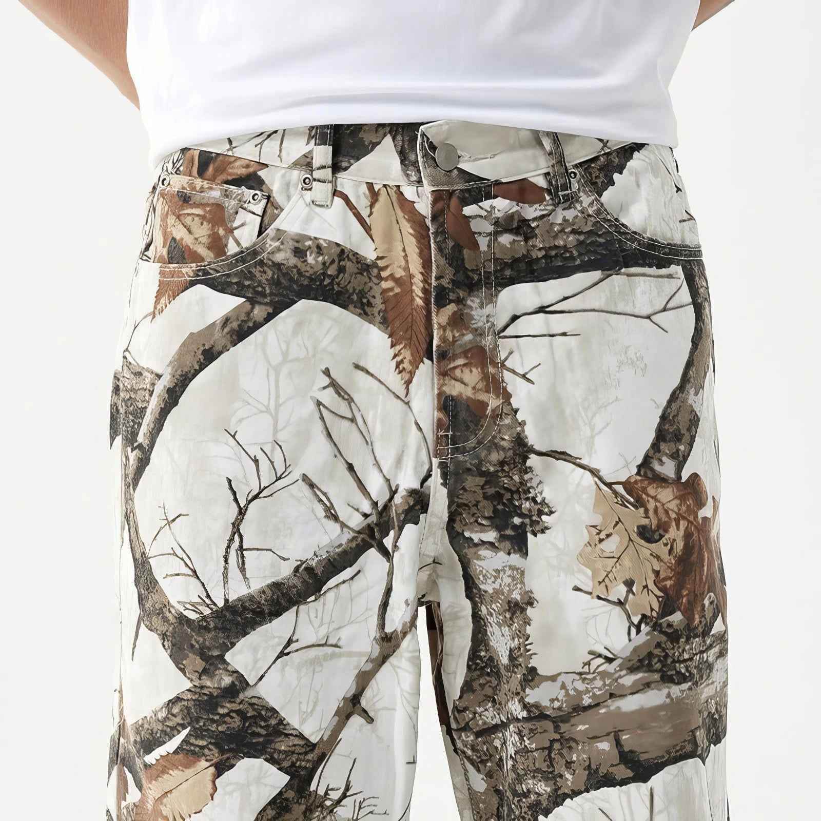 Stylish Tree Print Straight-Leg Denim Pants - Casual Wide-Leg Design for Men - 5SION