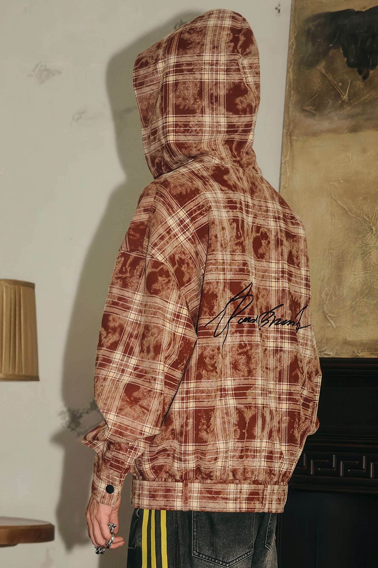 Tie-Dye Hoodie - Half-Zip Belted Checkered Loungewear - 5SION