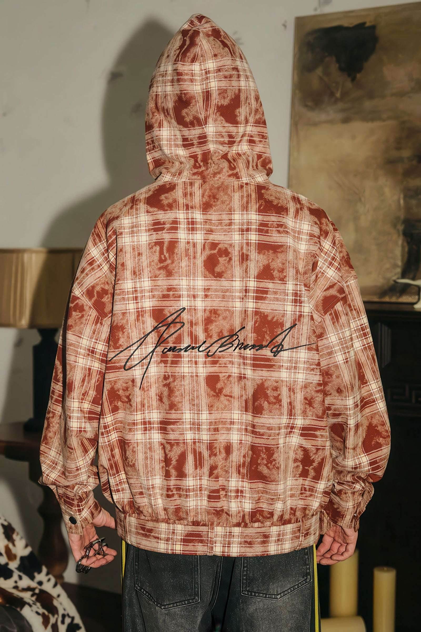 Tie-Dye Hoodie - Half-Zip Belted Checkered Loungewear - 5SION