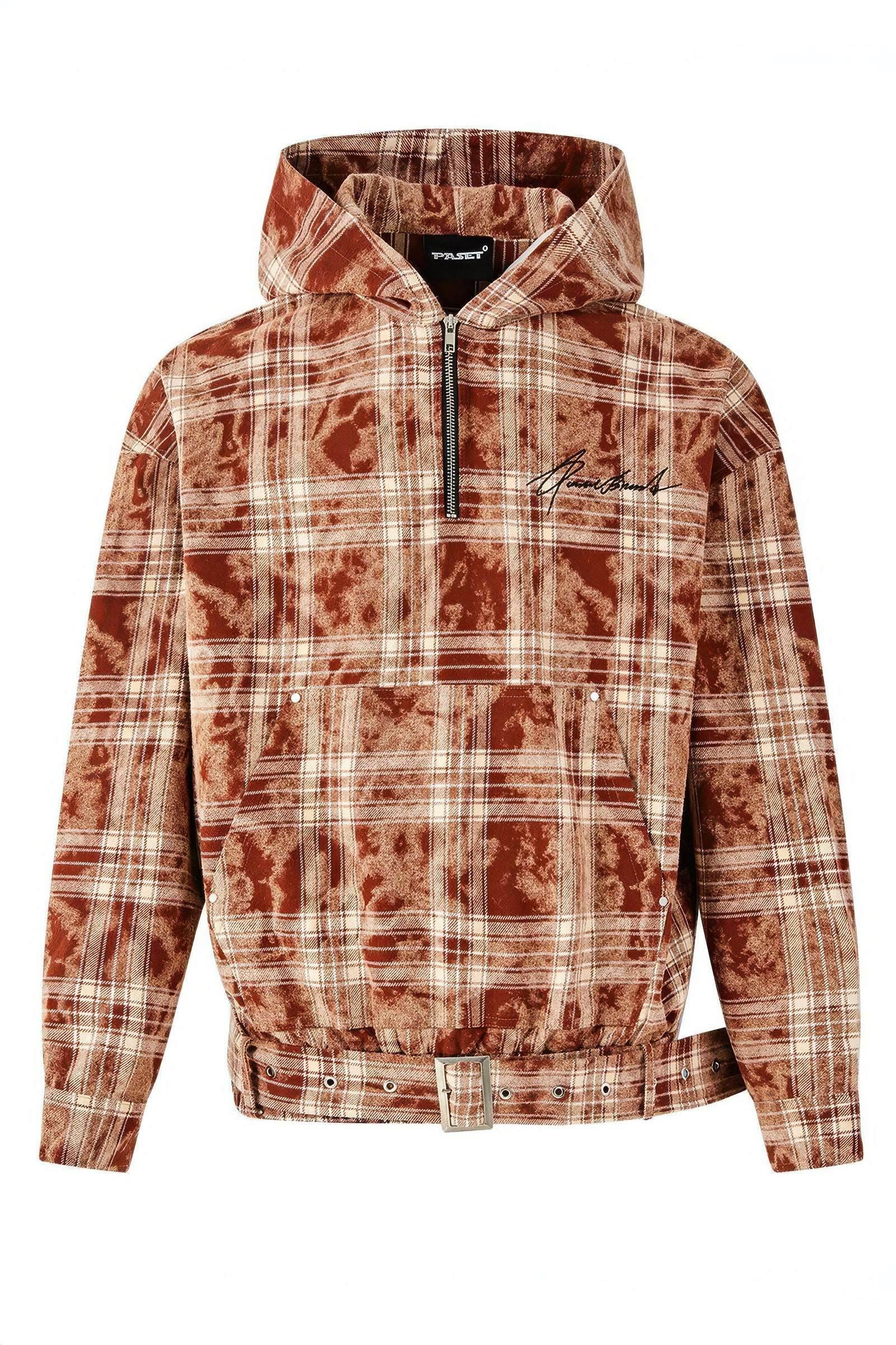 Tie-Dye Hoodie - Half-Zip Belted Checkered Loungewear - 5SION