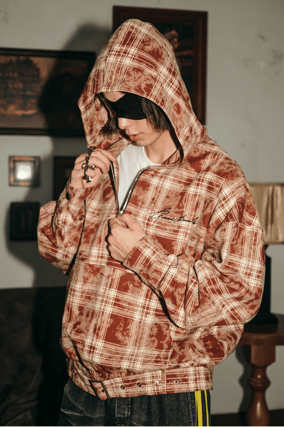 Tie-Dye Hoodie - Half-Zip Belted Checkered Loungewear - 5SION