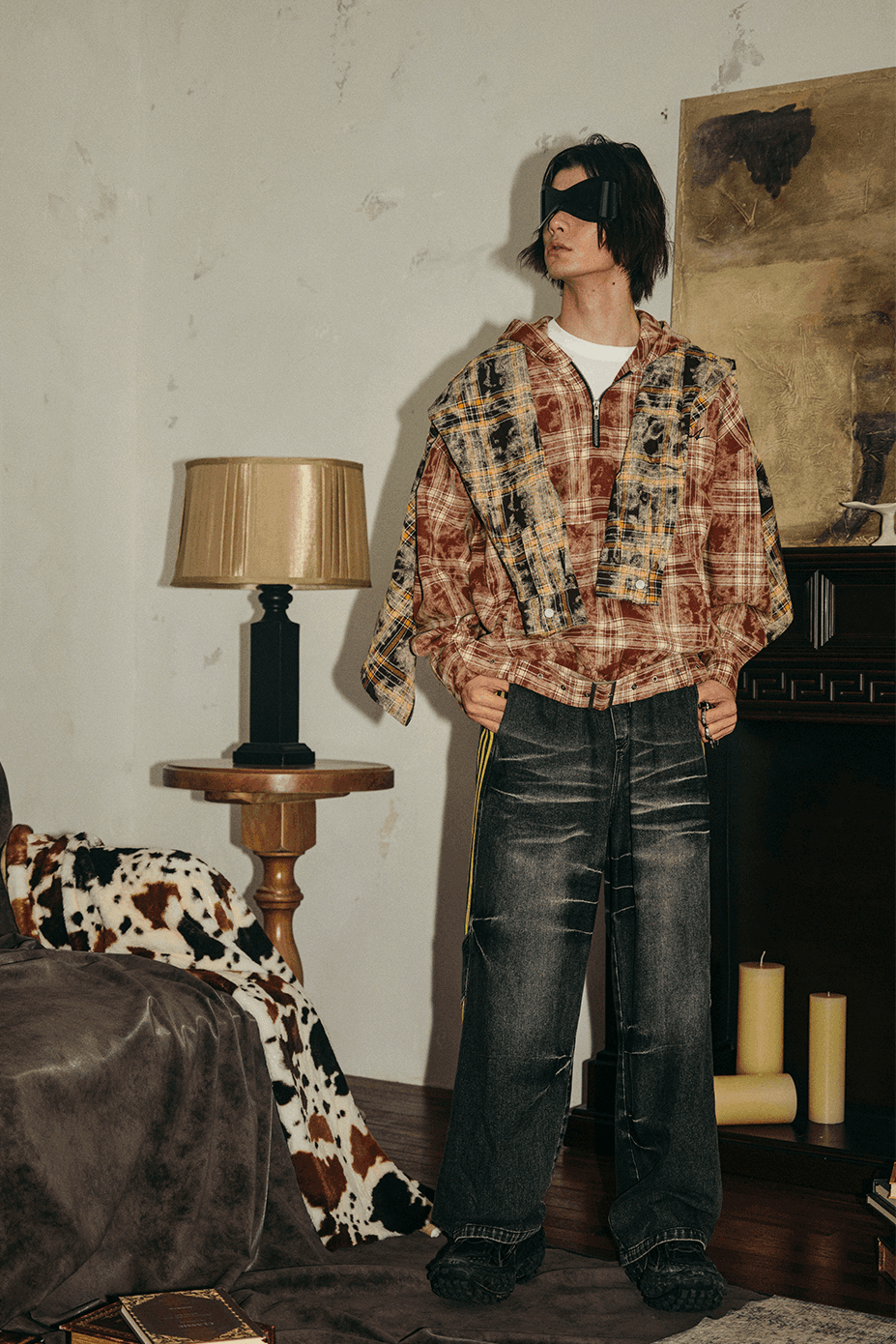Tie-Dye Hoodie - Half-Zip Belted Checkered Loungewear - 5SION