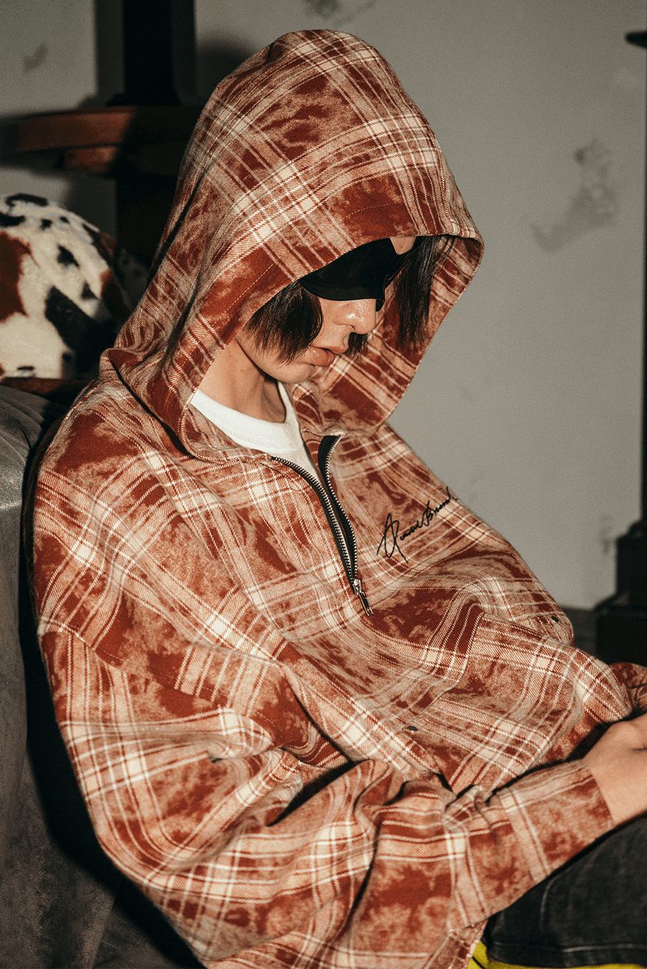 Tie-Dye Hoodie - Half-Zip Belted Checkered Loungewear - 5SION