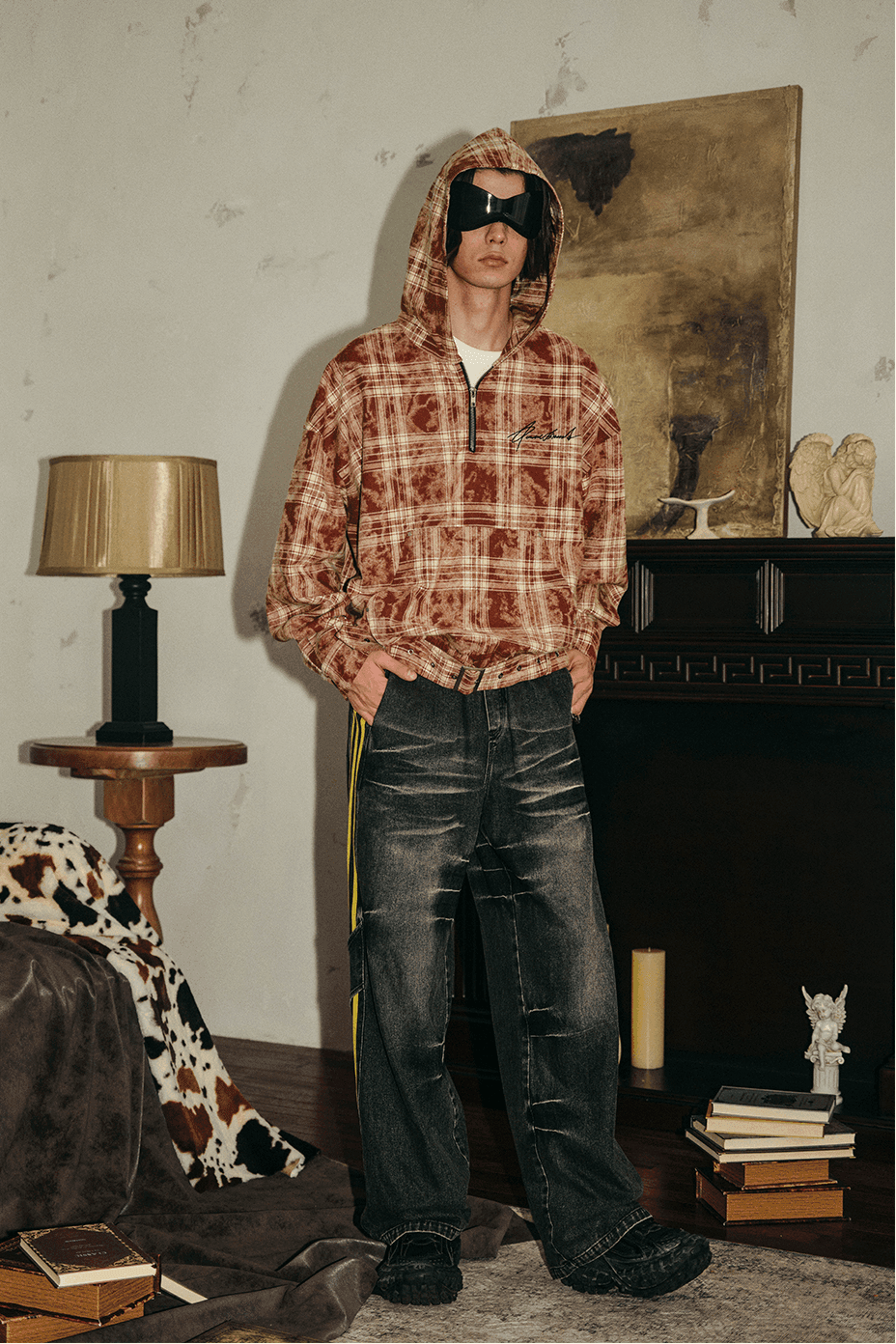 Tie-Dye Hoodie - Half-Zip Belted Checkered Loungewear - 5SION