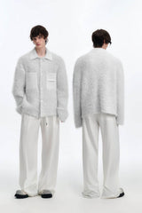 White Chunky Knit Cardigan - Ceramic Button & Shawl Collar Design - 5SION