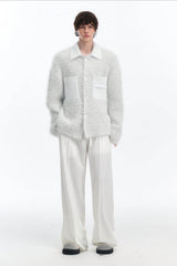 White Chunky Knit Cardigan - Ceramic Button & Shawl Collar Design - 5SION