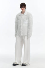 White Chunky Knit Cardigan - Ceramic Button & Shawl Collar Design - 5SION