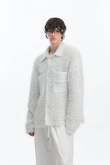 White Chunky Knit Cardigan - Ceramic Button & Shawl Collar Design - 5SION