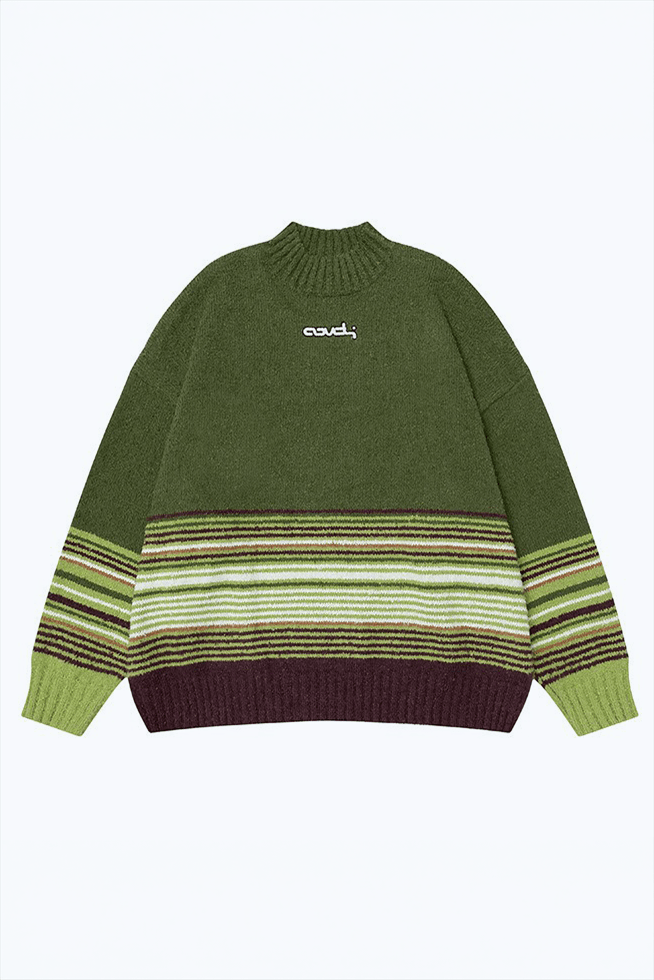 Winter Color-Block Knit Sweater with Embroidery – Cozy and Warm - 5SION
