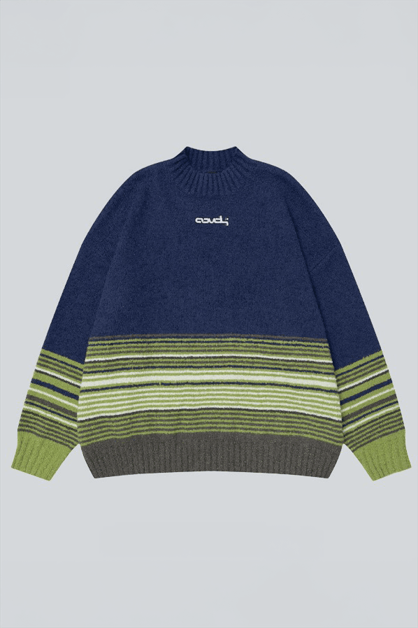 Winter Color-Block Knit Sweater with Embroidery – Cozy and Warm - 5SION