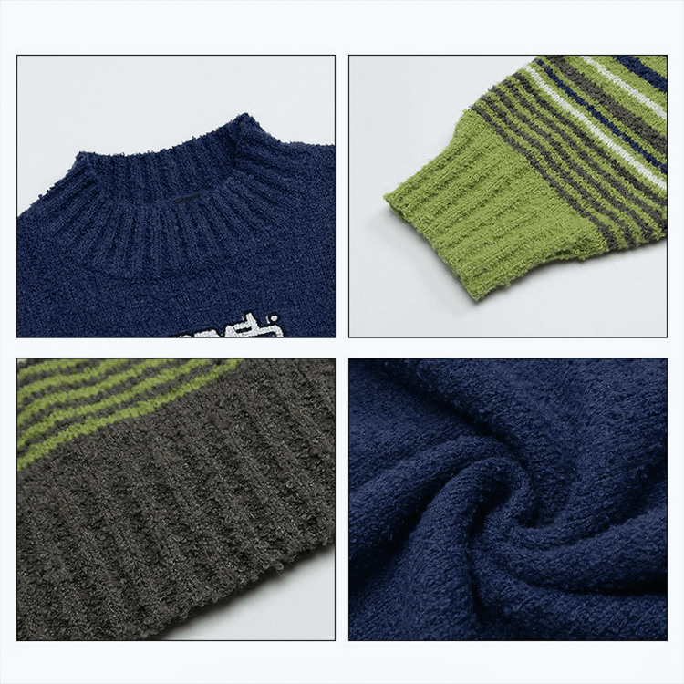 Winter Color-Block Knit Sweater with Embroidery – Cozy and Warm - 5SION