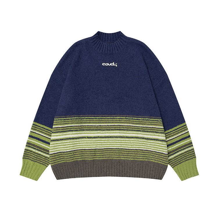 Winter Color-Block Knit Sweater with Embroidery – Cozy and Warm - 5SION