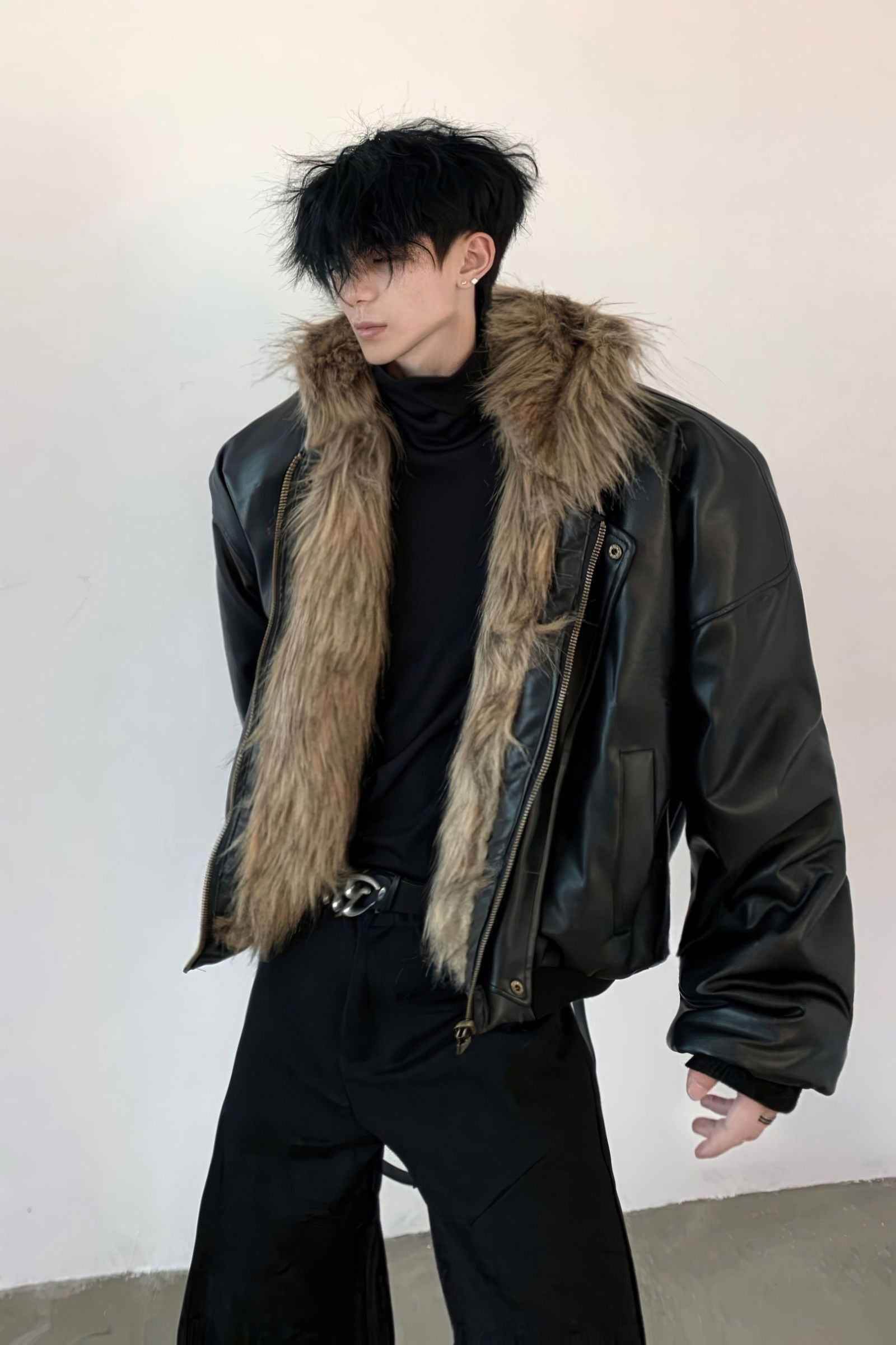 Winter Fashionable PU Leather Jacket for Men with Faux Fur, Reversible Design - 5SION